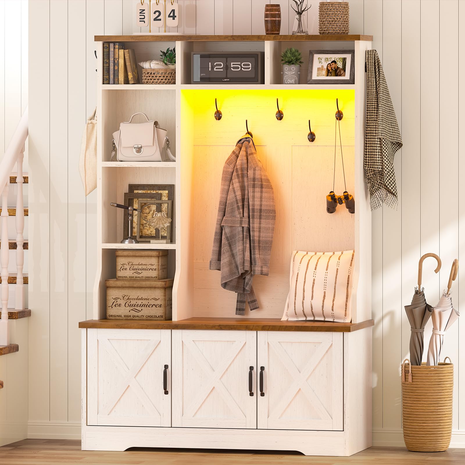Amazon.com: CSZZD Hall Tree with Bench and Shoe Storage, Farmhouse
